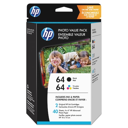 Hp HP 64, (Z2H77AN) 2-pack Black/Tri-color Photo Ink Cartridges Z2H77AN#140